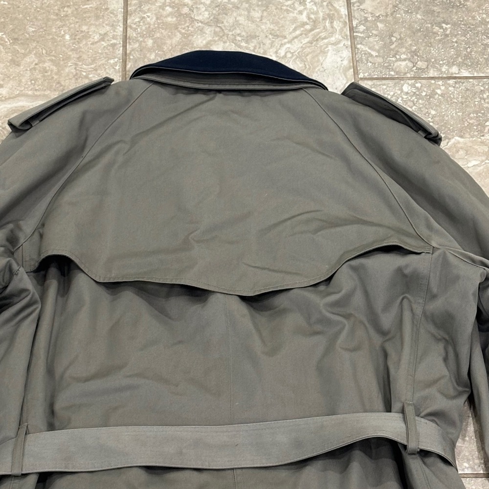 Lauren Ralph Lauren Olive Green Trench Coat with Navy Collar - Picture 9 of 16